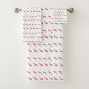 Roze Flamingo Flamingos Stripes Tablecloth Bad Handdoek