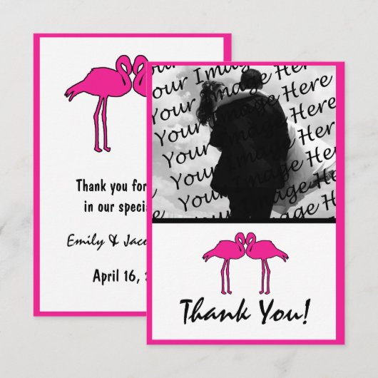 Roze flamingo Flat Foto bedankt kaarten (Voorkant / Achterkant)