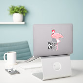 Roze Flamingo Flock Off Sticker (Laptop op bureau)