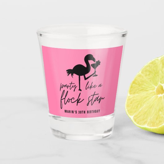 Roze Flamingo Flock Star Tropical Beach Verjaardag Shot Glas (Voorkant)