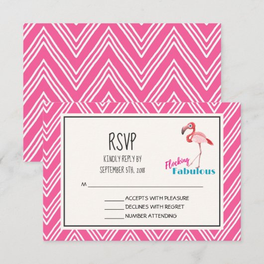 Roze Flamingo Flockin Fabulous Fun RSVP (Voorkant / Achterkant)