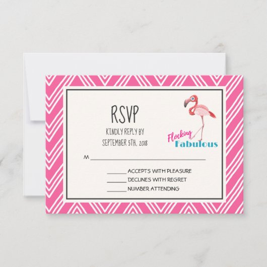 Roze Flamingo Flockin Fabulous Fun RSVP Kaartje (Voorkant)