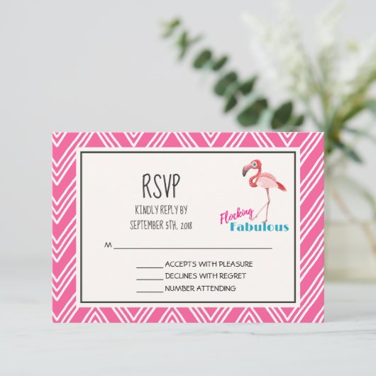 Roze Flamingo Flockin Fabulous Fun RSVP Kaartje (Staand voorkant)
