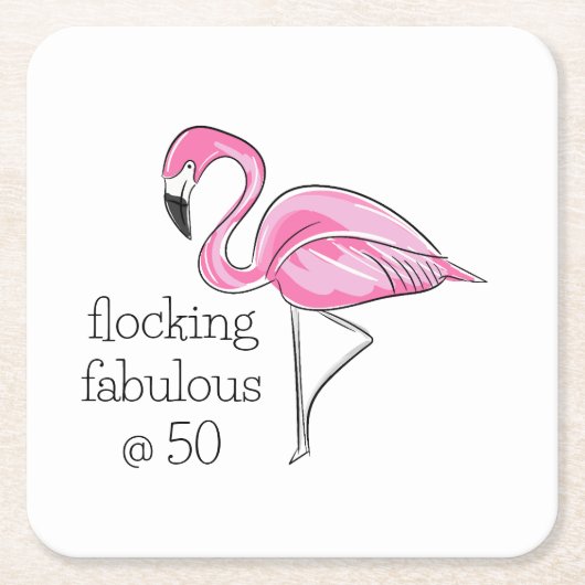 Roze Flamingo Flocking Fabulous bij Fifty Kartonnen Onderzetters (Voorkant)
