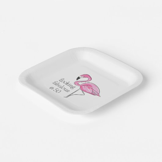 Roze Flamingo Flocking Fabulous bij Fifty Papieren Bordje (Gebogen)