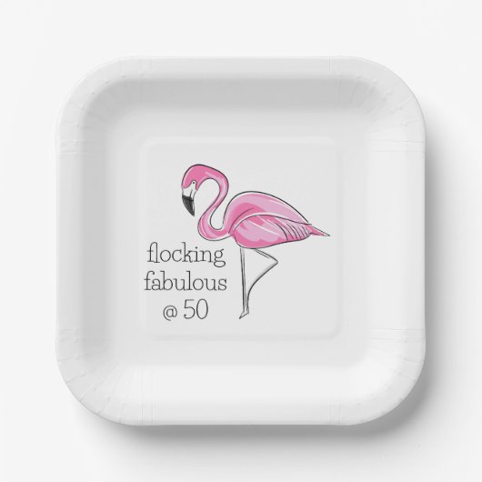 Roze Flamingo Flocking Fabulous bij Fifty Papieren Bordje (Voorkant)