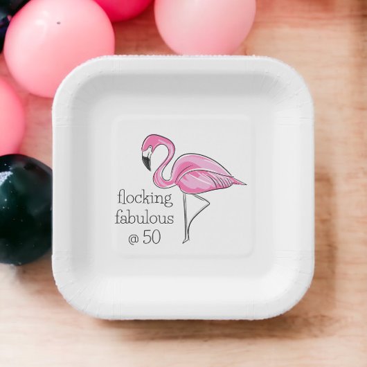 Roze Flamingo Flocking Fabulous bij Fifty Papieren Bordje
