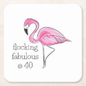 Roze Flamingo Flocking Fabulous bij Veertig Kartonnen Onderzetters (Voorkant)