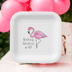 Roze Flamingo Flocking Fabulous bij Veertig Papieren Bordje