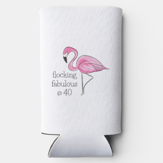 Roze Flamingo Flocking Fabulous bij Veertig Seltzer Blikjeskoeler (Achterkant)