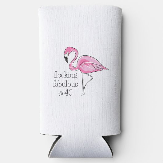 Roze Flamingo Flocking Fabulous bij Veertig Seltzer Blikjeskoeler (Voorkant)