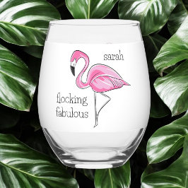 Roze Flamingo Flocking Fabulous Girl's Night Naam Wijnglas Zonder Voet