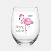 Roze Flamingo Flocking Fabulous Girl's Night Naam Wijnglas Zonder Voet (Voorkant)