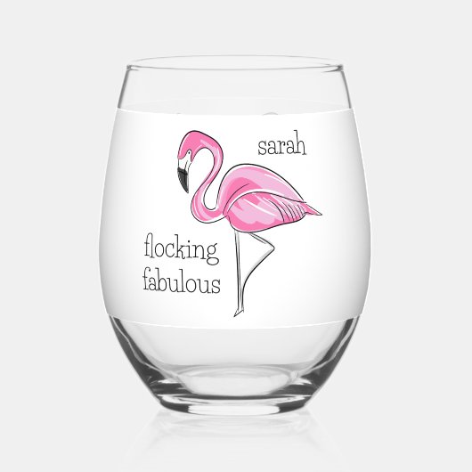 Roze Flamingo Flocking Fabulous Girl's Night Naam Wijnglas Zonder Voet (Voorkant)