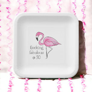 Roze Flamingo Flocking Fabulous op Dertig Papieren Bordje