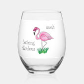 Roze Flamingo Flocking Fabulous Roze Bril Naam Wijnglas Zonder Voet (Voorkant)