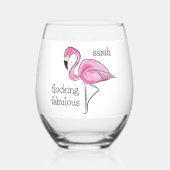 Roze Flamingo Flocking Fabulous Roze Bril Naam Wijnglas Zonder Voet (Achterkant)