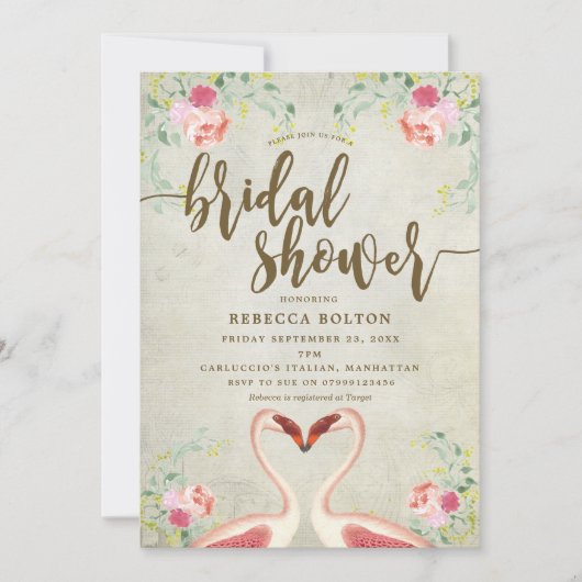 roze flamingo floral bridal doucheuitnodiging kaart (Voorkant)