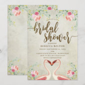 roze flamingo floral bridal doucheuitnodiging kaart (Voorkant / Achterkant)