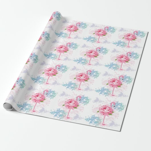 Roze flamingo Floral design Cadeaupapier (Uitgerold)