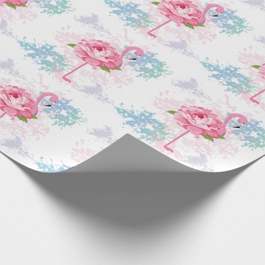 Roze flamingo Floral design Cadeaupapier (Hoek)