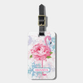 Roze flamingo Floral design Gepersonaliseerd Bagagelabel (Voorkant verticaal)