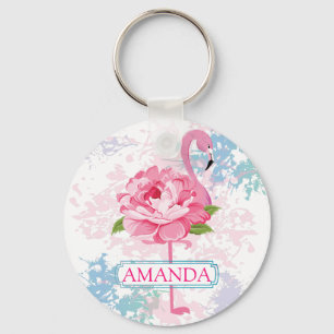 Roze flamingo Floral design Monogram Sleutelhanger