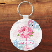 Roze flamingo Floral design Monogram Sleutelhanger (Voorkant)