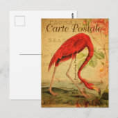 roze flamingo Floral French Carte Postale Briefkaart (Voorkant / Achterkant)