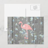 Roze flamingo Floral Grey Rustic Wood Foto afdrukk Briefkaart (Voorkant / Achterkant)