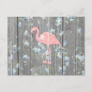 Roze flamingo Floral Grey Rustic Wood Foto afdrukk Briefkaart