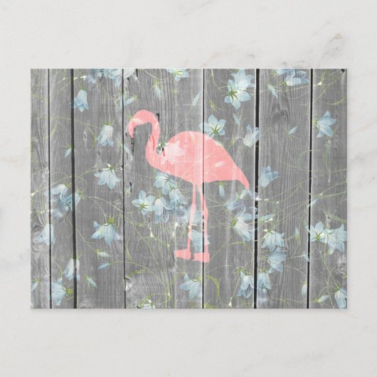 Roze flamingo Floral Grey Rustic Wood Foto afdrukk Briefkaart (Voorkant)