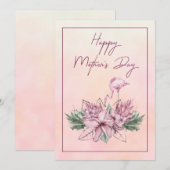 Roze Flamingo Floral Happy Moederdag Card Feestdagenkaart (Voorkant / Achterkant)