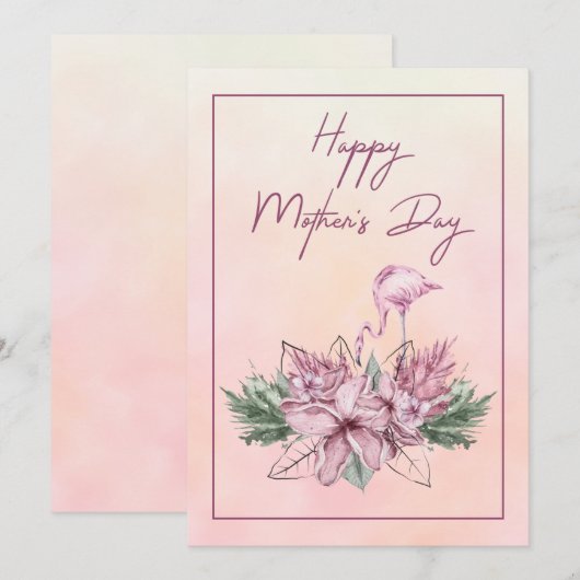 Roze Flamingo Floral Happy Moederdag Card Feestdagenkaart (Voorkant / Achterkant)