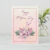 Roze Flamingo Floral Happy Moederdag Card Feestdagenkaart (Staand voorkant)