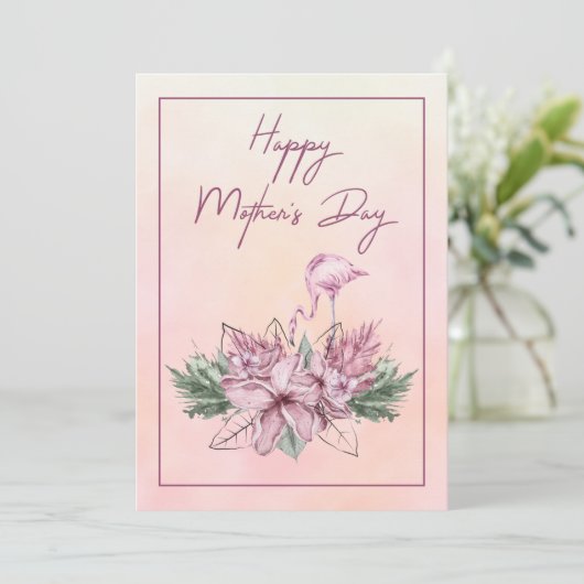 Roze Flamingo Floral Happy Moederdag Card Feestdagenkaart (Staand voorkant)