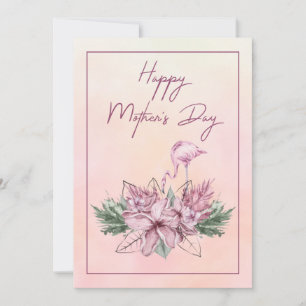 Roze Flamingo Floral Happy Moederdag Card Feestdagenkaart