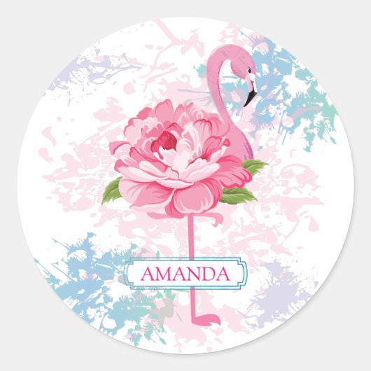 Roze flamingo Floral monogram ontwerp Ronde Sticker (Voorkant)