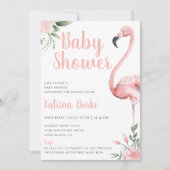 Roze Flamingo Floral Tropical Theme Baby shower Kaart (Voorkant)