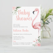 Roze Flamingo Floral Tropical Theme Baby shower Kaart (Staand voorkant)