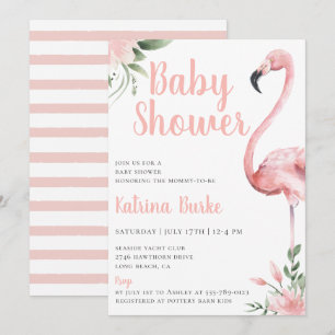 Roze Flamingo Floral Tropical Theme Baby shower Kaart