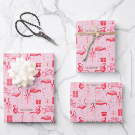 Roze Flamingo Florida Kerst Retro Pastel Roze Inpakpapier Vel