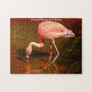 Roze Flamingo Florida.Kerstgroeten Legpuzzel