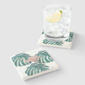 Roze Flamingo Florida Sierkussen buitenshuis Stenen Onderzetter (Zijkant)