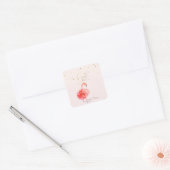 Roze Flamingo Flower, Gold Confetti Bedankt Vierkante Sticker (Envelop)