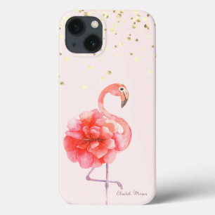 Roze Flamingo Flower, Gold Confetti Case-Mate iPhone Case