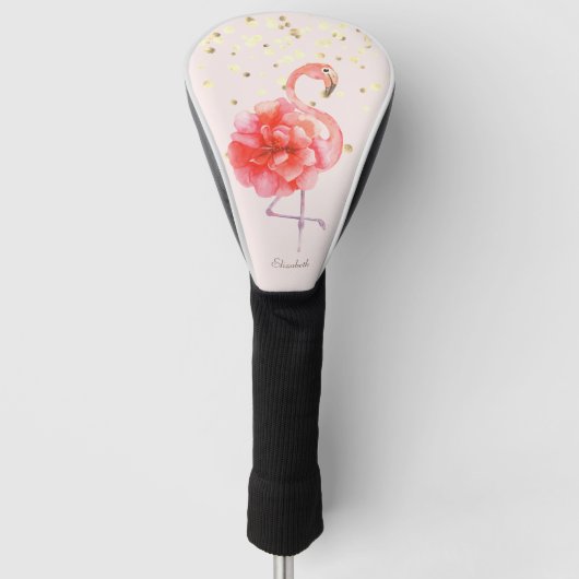 Roze Flamingo Flower, Gold Confetti Golfheadcover (Voorkant)