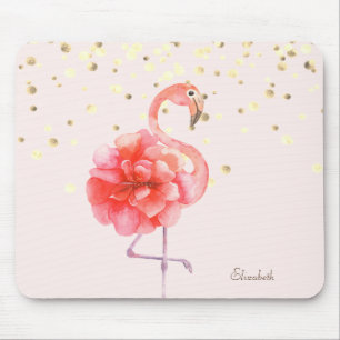 Roze Flamingo Flower, Gold Confetti Muismat
