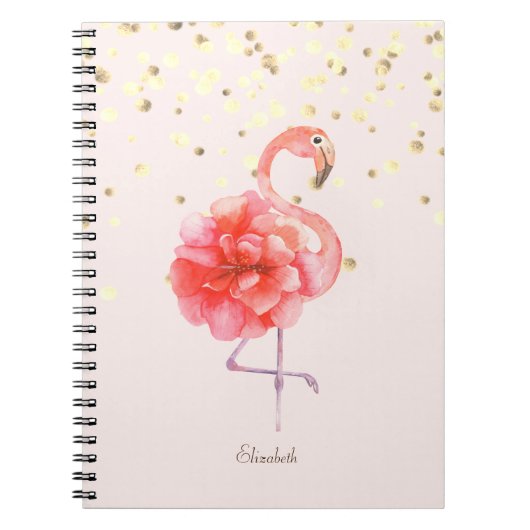 Roze Flamingo Flower, Gold Confetti Notitieboek (Voorkant)