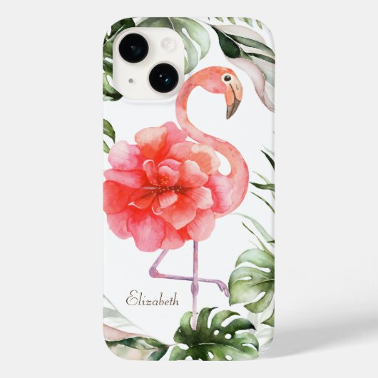 Roze Flamingo Flower, Gold Confetti Palm Leaf Case-Mate iPhone Case (Achterkant)